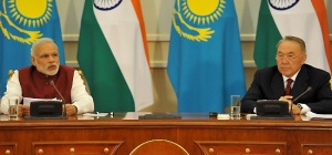 Prime Minister Narendra Modi and President Nursultan​​ Nazarbayev​ of Kazakhstan addressing media-persons